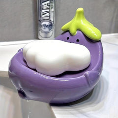 Eggplant Soap Dish Ceramic Self Draining Soap Holder