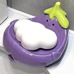 Eggplant Soap Dish Ceramic Self Draining Soap Holder