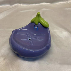 Eggplant Soap Dish Ceramic Self Draining Soap Holder