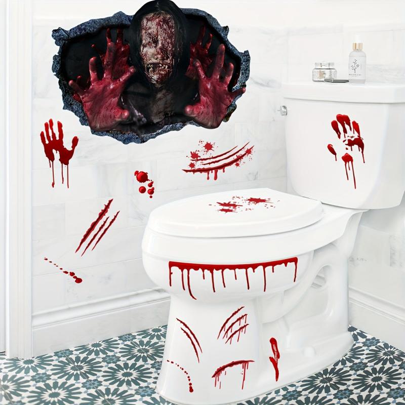 Halloween Horror Toilet Decal Female Ghost Blood Hand Print Sticker