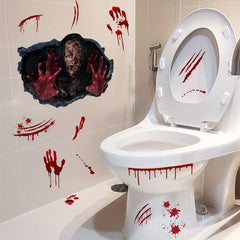 Halloween Horror Toilet Decal Female Ghost Blood Hand Print Sticker