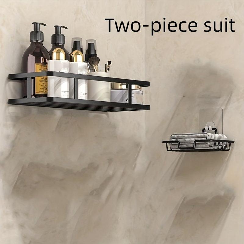 2pcs Wall Mounted Bathroom Storage Rack Stainless Steel Shower Caddy Shelf