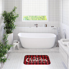 Christmas Plaid Non-slip Bathroom Floor Mat Winter Christmas Tree Letter Car Dec