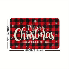 Christmas Plaid Non-slip Bathroom Floor Mat Winter Christmas Tree Letter Car Dec