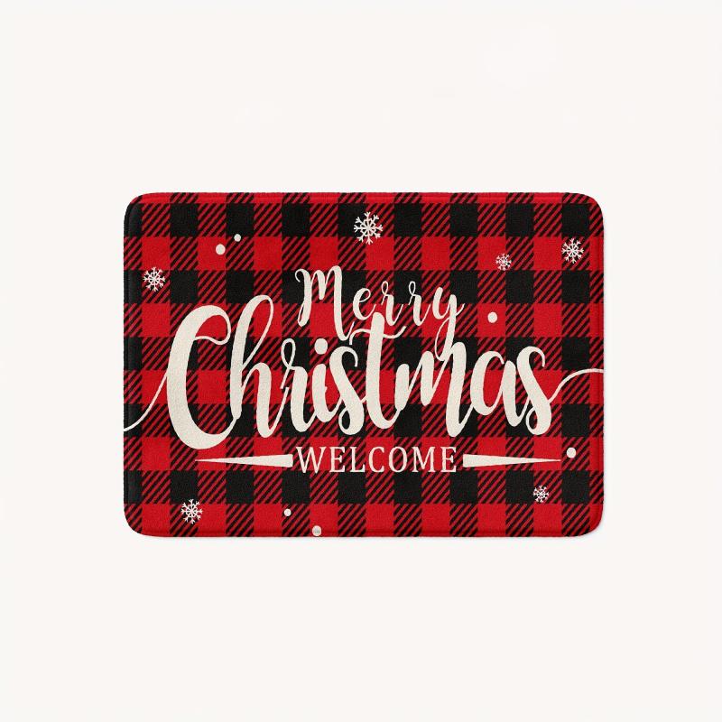 Christmas Plaid Non-slip Bathroom Floor Mat Winter Christmas Tree Letter Car Dec