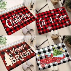 Christmas Plaid Non-slip Bathroom Floor Mat Winter Christmas Tree Letter Car Dec