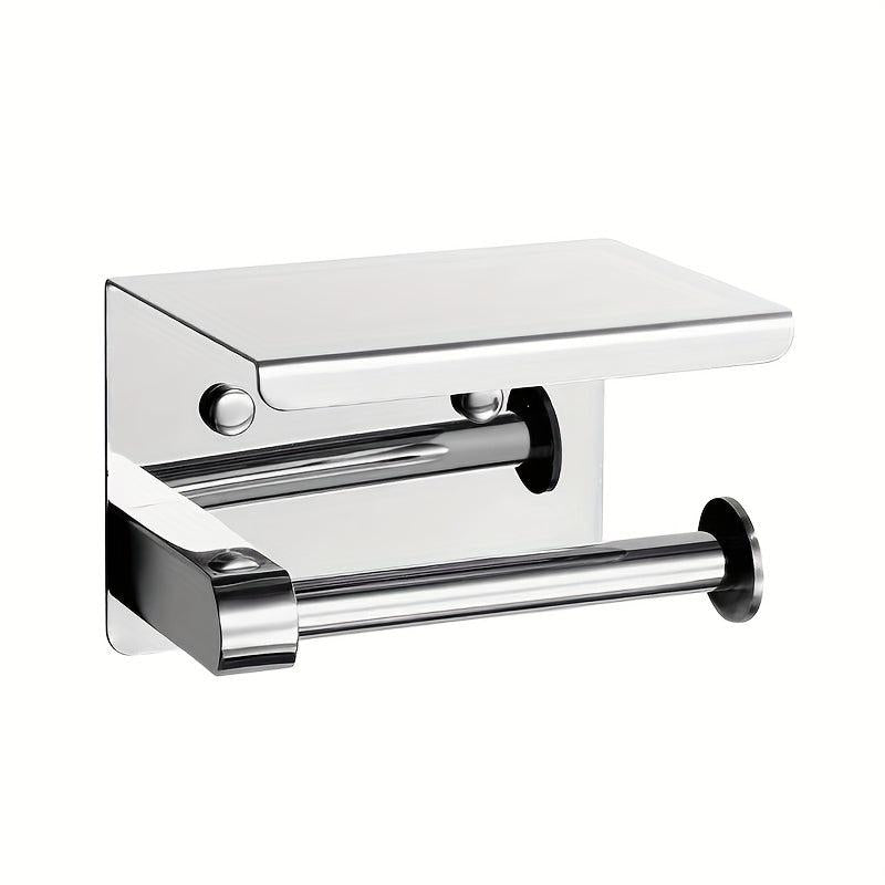 SUS 304 SS Toilet Paper Holder w/ Phone Shelf Bathroom Tissue Hanging Rod