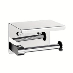 SUS 304 SS Toilet Paper Holder w/ Phone Shelf Bathroom Tissue Hanging Rod