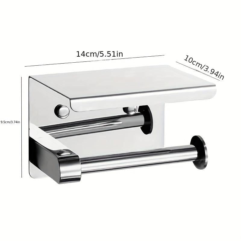 SUS 304 SS Toilet Paper Holder w/ Phone Shelf Bathroom Tissue Hanging Rod