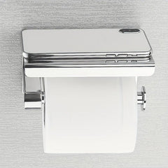 SUS 304 SS Toilet Paper Holder w/ Phone Shelf Bathroom Tissue Hanging Rod