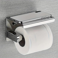 SUS 304 SS Toilet Paper Holder w/ Phone Shelf Bathroom Tissue Hanging Rod
