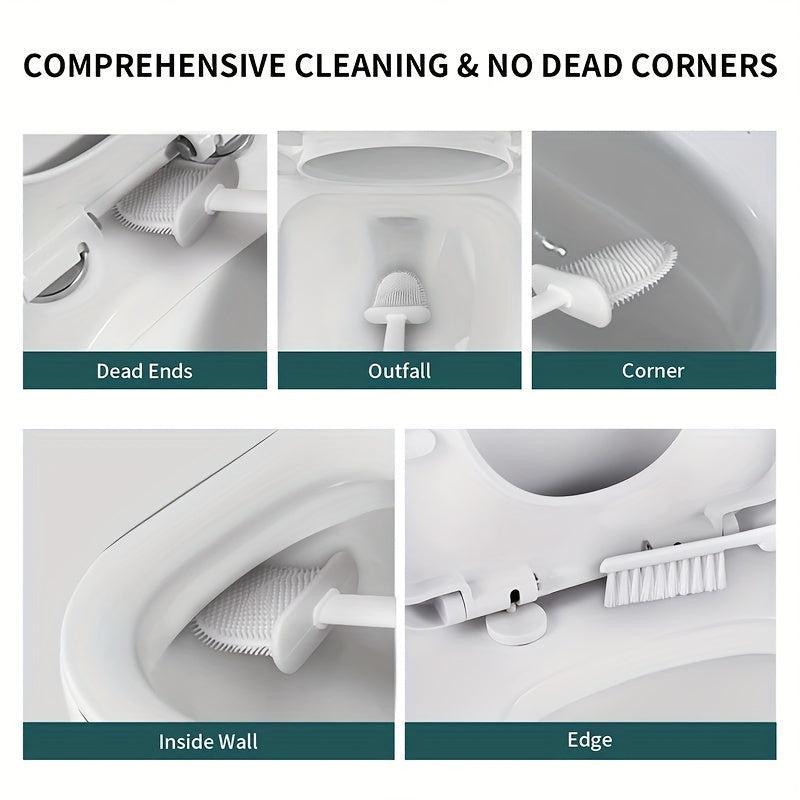 Wall Mounted Toilet Brush & Holder Set with Flexible Brush Head