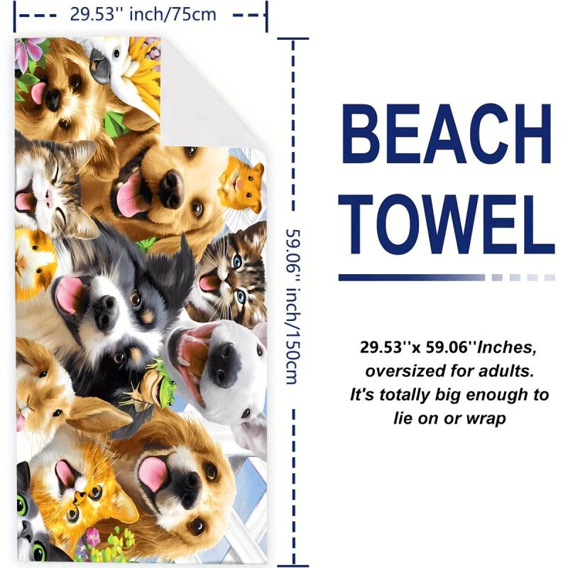 Women's Oversized Microfiber Beach Towel Cats & Dogs Pattern 59 x29