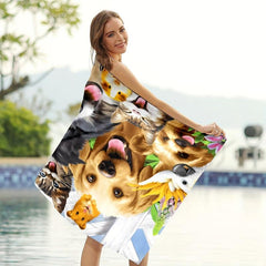 Women's Oversized Microfiber Beach Towel Cats & Dogs Pattern 59 x29