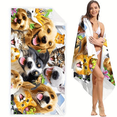 Women's Oversized Microfiber Beach Towel Cats & Dogs Pattern 59 x29