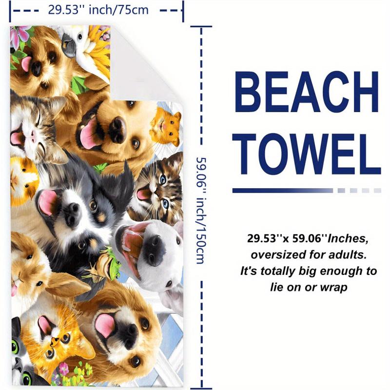 Women's Oversized Microfiber Beach Towel Cats & Dogs Pattern 59 x29