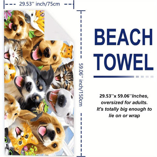 Women's Oversized Microfiber Beach Towel Cats & Dogs Pattern 59 x29