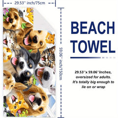 Women's Oversized Microfiber Beach Towel Cats & Dogs Pattern 59 x29