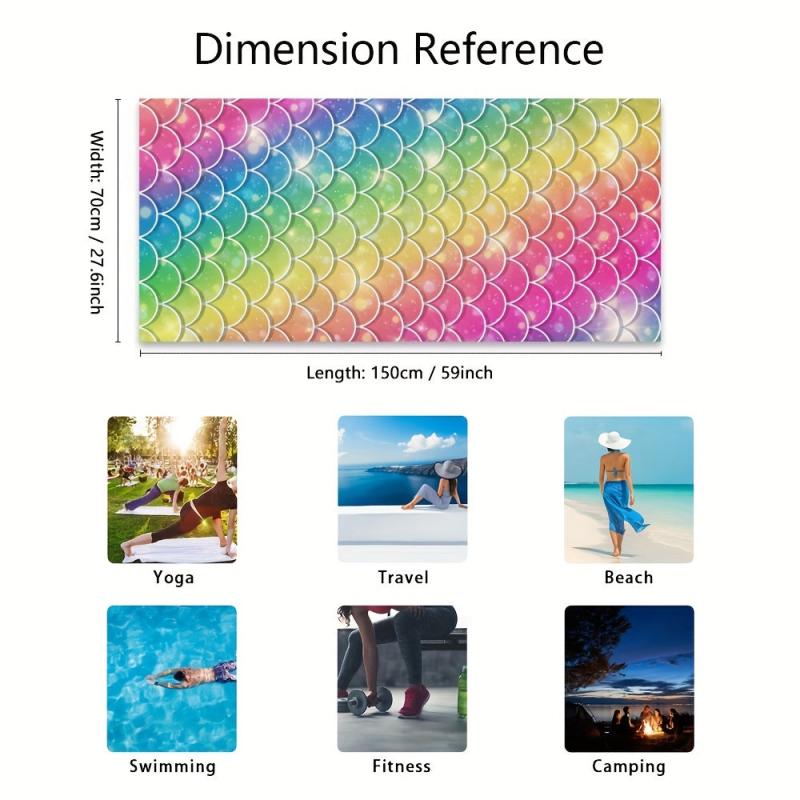 Rainbow Fish Scale Print Beach Towel Microfiber Absorbent Blanket