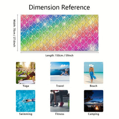 Rainbow Fish Scale Print Beach Towel Microfiber Absorbent Blanket
