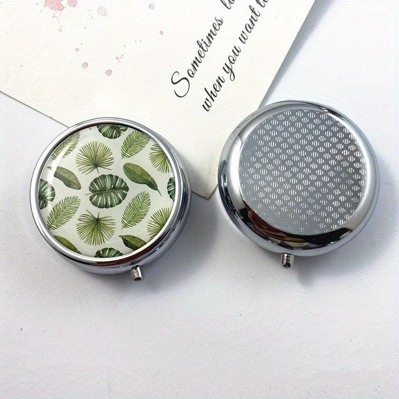 Portable Stainless Steel Pill Box Vintage Flower Pattern Candy Organizer Dispens