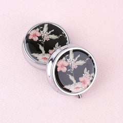 Portable Stainless Steel Pill Box Vintage Flower Pattern Candy Organizer Dispens