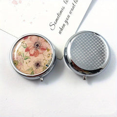 Portable Stainless Steel Pill Box Vintage Flower Pattern Candy Organizer Dispens
