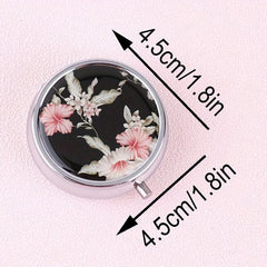 Portable Stainless Steel Pill Box Vintage Flower Pattern Candy Organizer Dispens