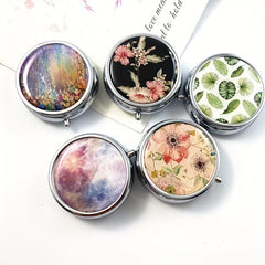 Portable Stainless Steel Pill Box Vintage Flower Pattern Candy Organizer Dispens