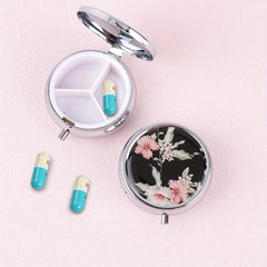 Portable Stainless Steel Pill Box Vintage Flower Pattern Candy Organizer Dispens