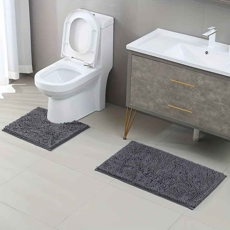 2pcs Bathroom Mat Bath Rug Set Rectangular Floor Mat And U Shape Toilet Rug