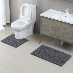 2pcs Bathroom Mat Bath Rug Set Rectangular Floor Mat And U Shape Toilet Rug