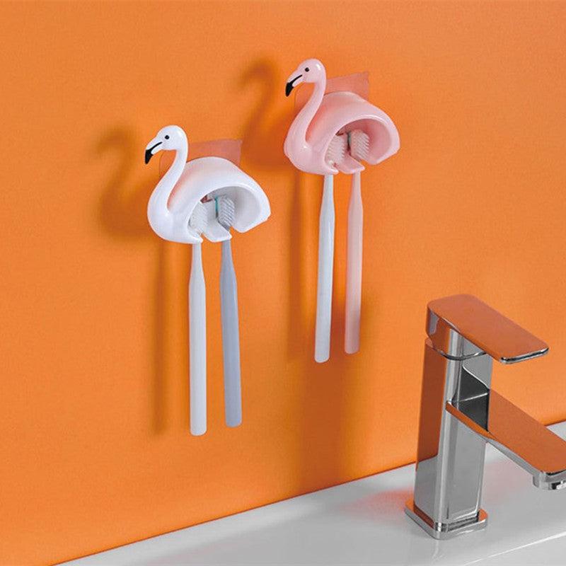 2pcs Flamingo Toothbrush Holders Wall Mounted Toothbrush Storage Rack