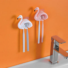 2pcs Flamingo Toothbrush Holders Wall Mounted Toothbrush Storage Rack