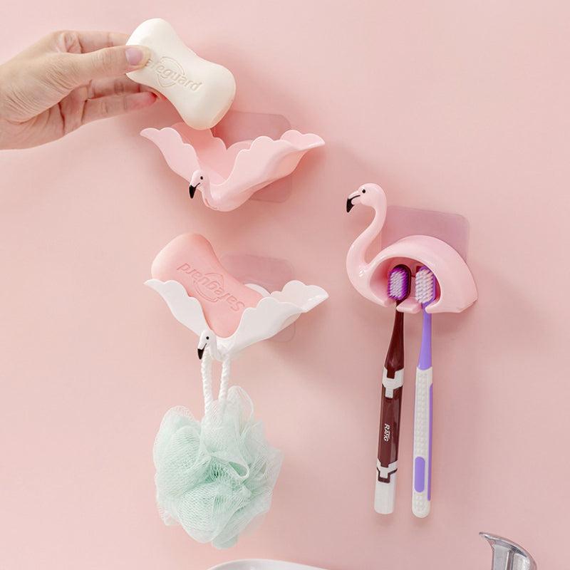 2pcs Flamingo Toothbrush Holders Wall Mounted Toothbrush Storage Rack