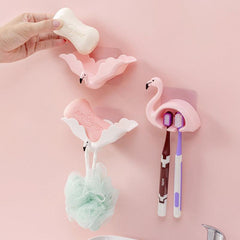 2pcs Flamingo Toothbrush Holders Wall Mounted Toothbrush Storage Rack