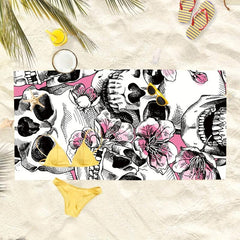 Skull & Flower Print Microfiber Beach Towel Lightweight & Quick Drying
