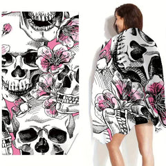 Skull & Flower Print Microfiber Beach Towel Lightweight & Quick Drying