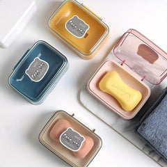 Cute Cartoon Soap Box with Lid, Portable Travel Soap Container