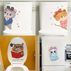 Cat Pattern Toilet Lid Decal Self Adhesive Sticker Home Decor