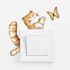 Cat Butterfly Cartoon Switch Socket Decal Wall Sticker