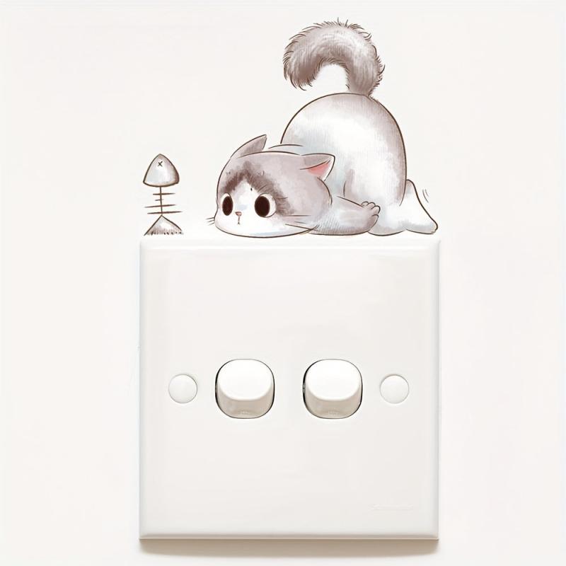 Cat Butterfly Cartoon Switch Socket Decal Wall Sticker