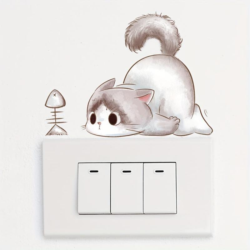 Cat Butterfly Cartoon Switch Socket Decal Wall Sticker