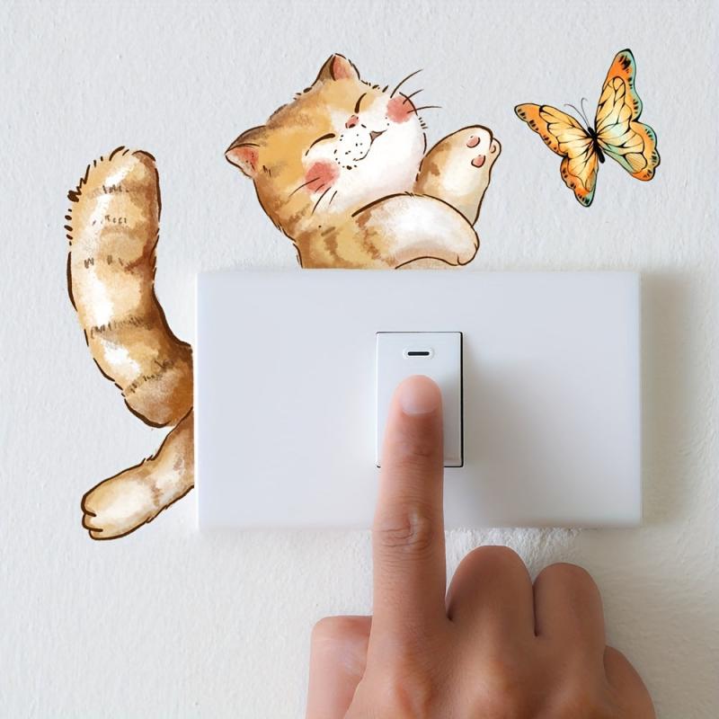 Cat Butterfly Cartoon Switch Socket Decal Wall Sticker
