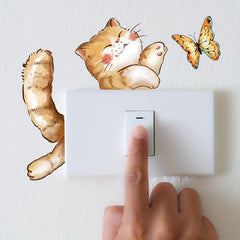 Cat Butterfly Cartoon Switch Socket Decal Wall Sticker