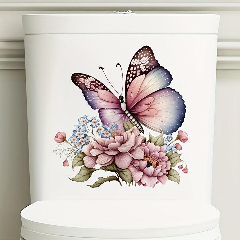 Flowers & Butterfly Bathroom Toilet Decal - Self-adhesive Paper Flowers