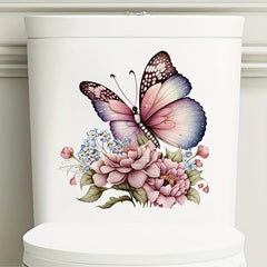 Flowers & Butterfly Bathroom Toilet Decal - Self-adhesive Paper Flowers