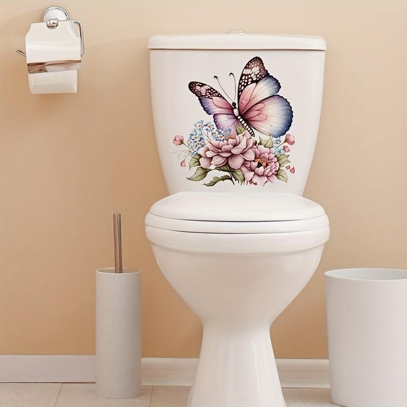Flowers & Butterfly Bathroom Toilet Decal - Self-adhesive Paper Flowers