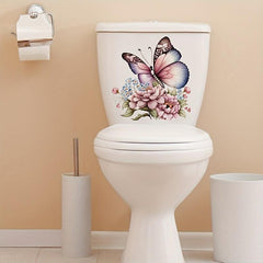 Flowers & Butterfly Bathroom Toilet Decal - Self-adhesive Paper Flowers