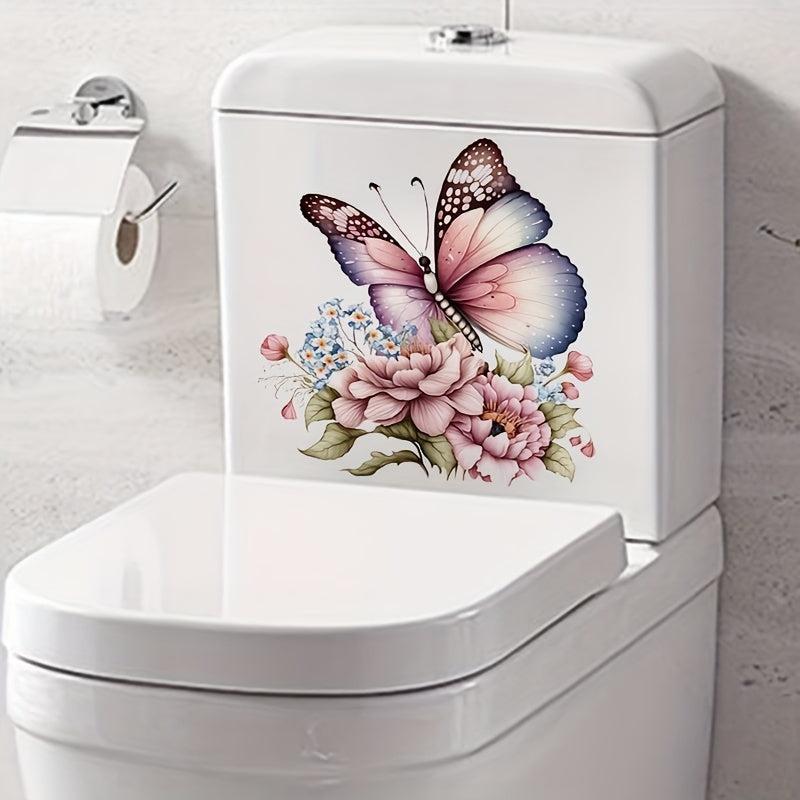 Flowers & Butterfly Bathroom Toilet Decal - Self-adhesive Paper Flowers